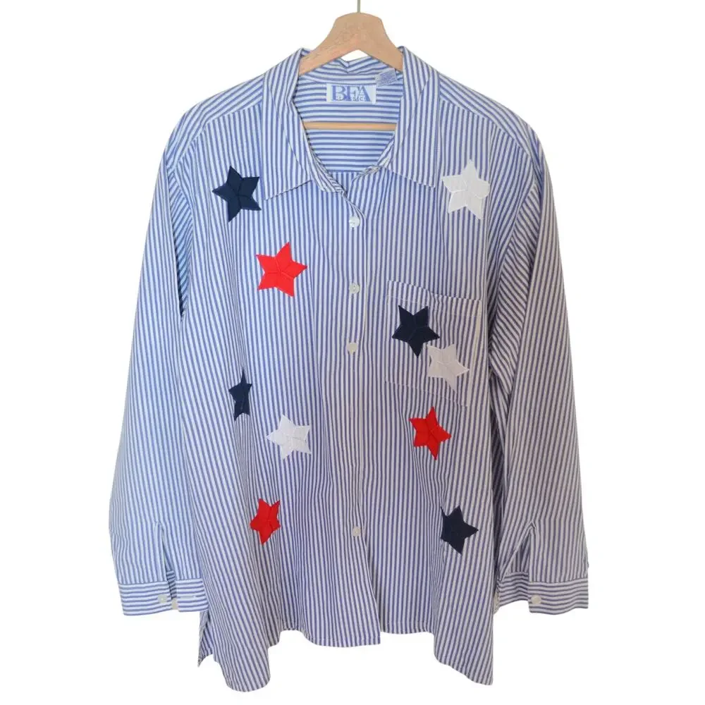 Vintage USA Striped Star Button Down Shirt Size 2X - Picture 2 of 5